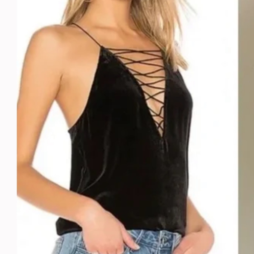 Cami NYC Camilla Velvet Lace Up Tank Blue